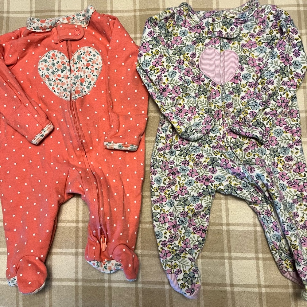 Carter's Coral and Floral Heart Footies